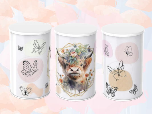 highland cow with butterflies