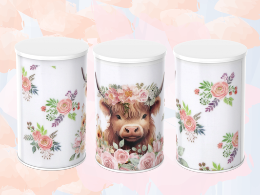 highland cow with flowers